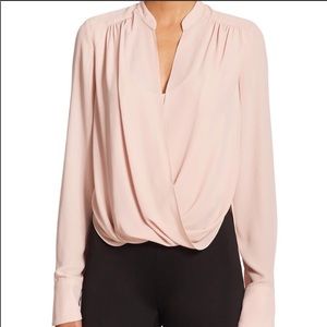 BCBGMaxAzria Jaklyn draped long sleeve top bare pink s